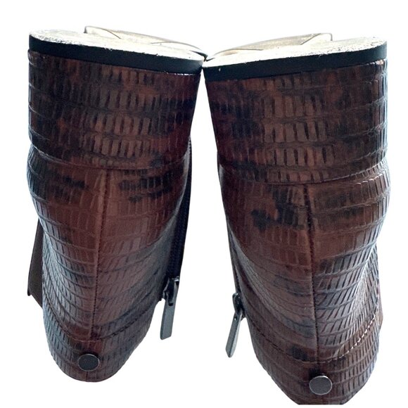 Franco Sarto Nico Brown Faux Snake Leather Ankle Booties Side Zipper Size 8 - Picture 7 of 8